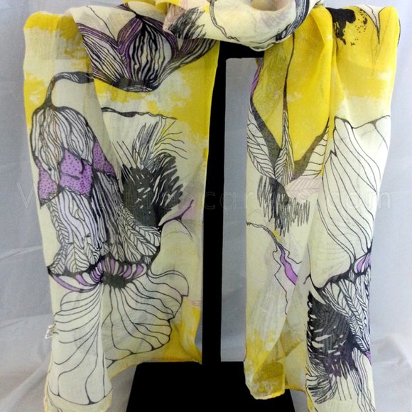 "Iris” yellow woven polyester scarf $6.99 Shipping 18X60" NWOT - Picture 1 of 4